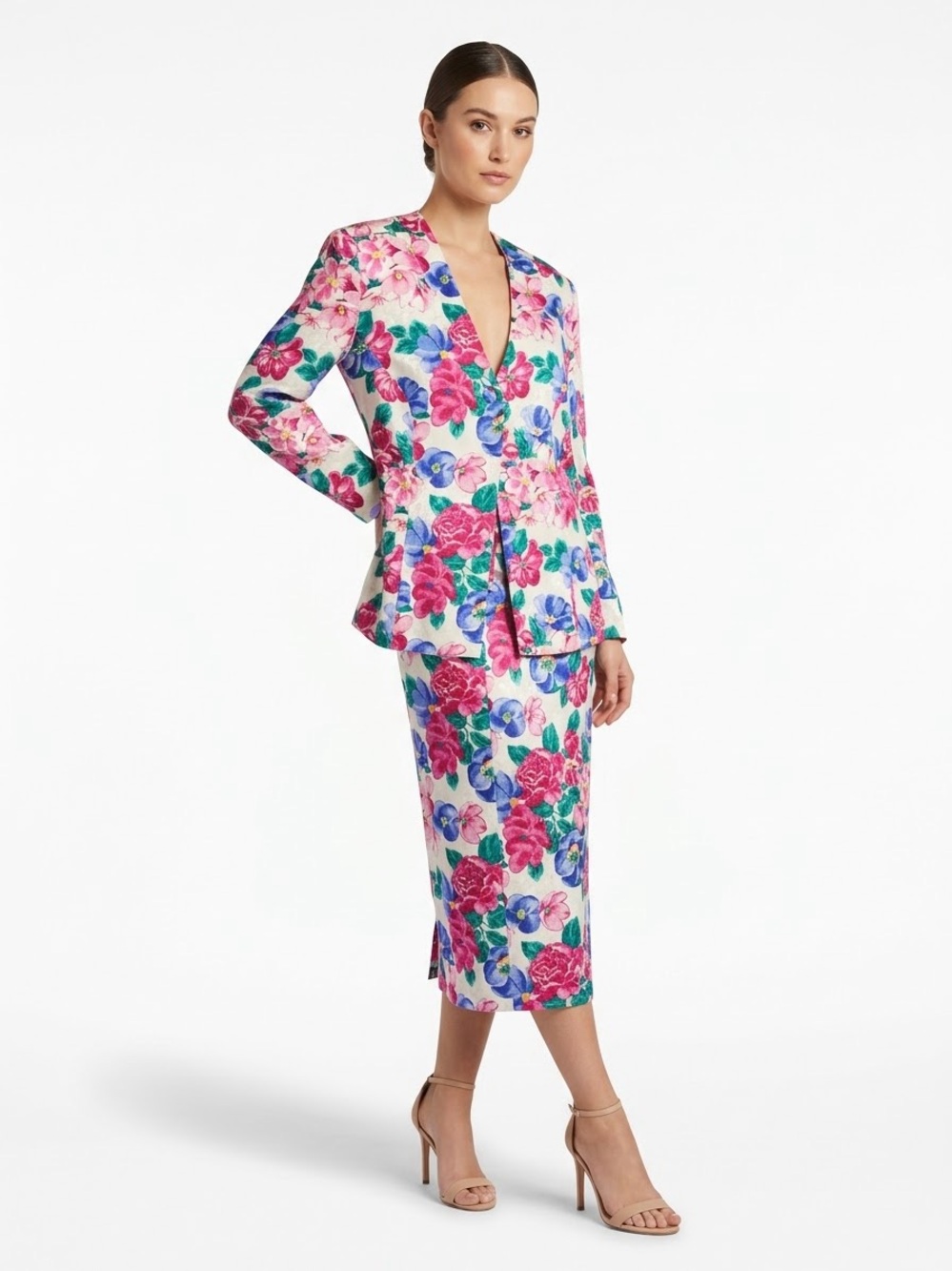 Floral Peplum Blazer in Pink Multicolor